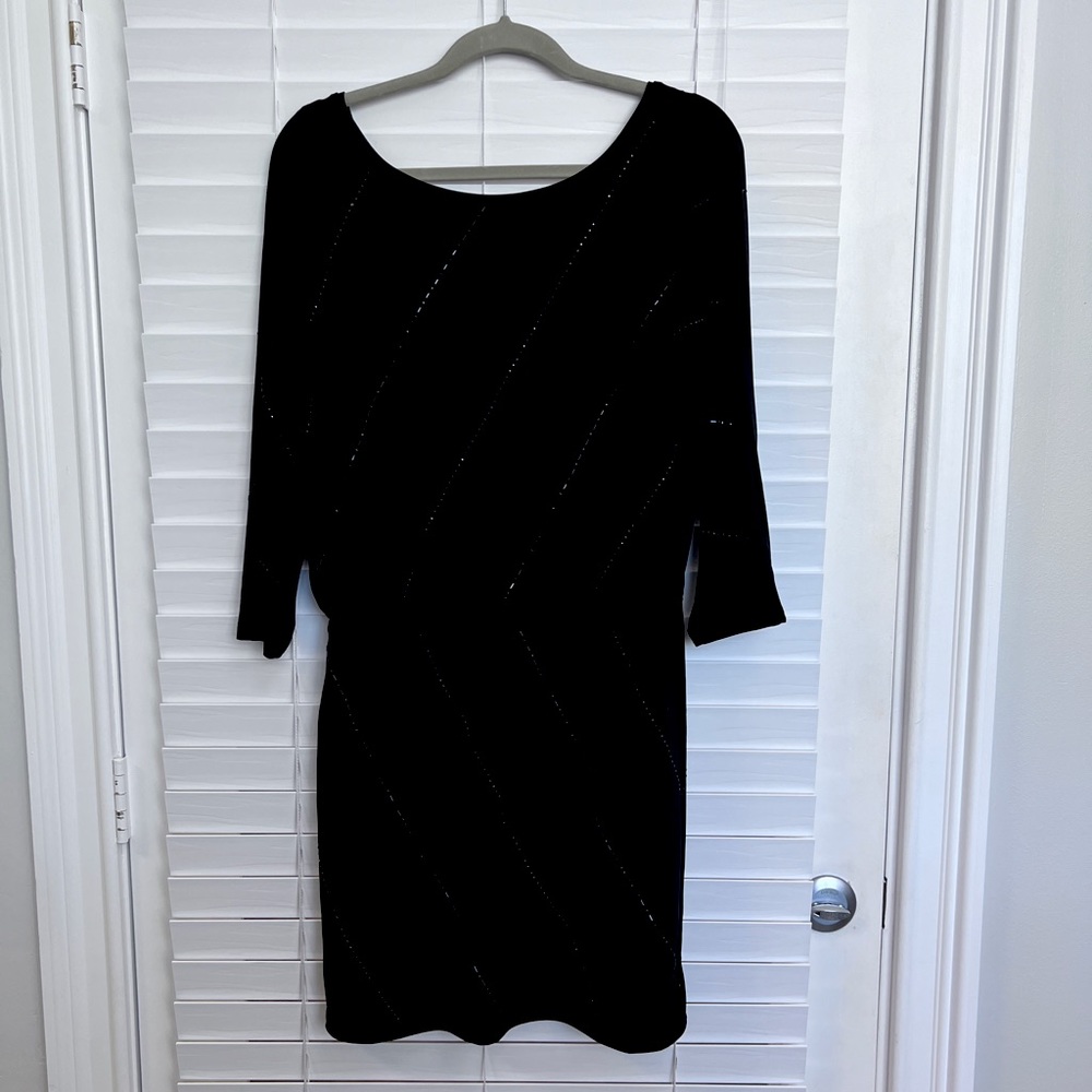 White House Black Market Black Embellished 3/4 Sleeve Dress - Size Medium